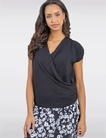 Flowy Open Crossover Sleeveless Top with Draped Front and Ruched Hem by Ninety
