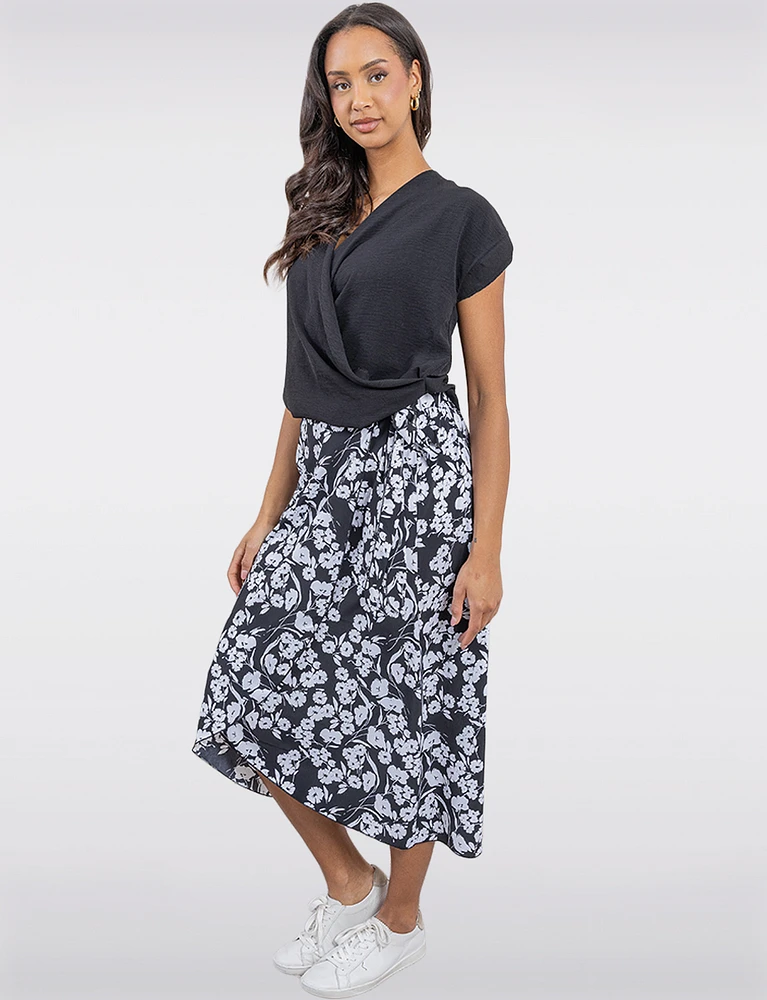 Flowy Open Crossover Sleeveless Top with Draped Front and Ruched Hem by Ninety