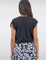 Flowy Open Crossover Sleeveless Top with Draped Front and Ruched Hem by Ninety