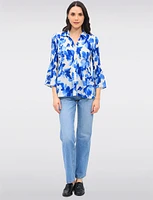 Pleated Button-Down Shirt Vibrant Print with Elegant Flared Sleeves by Ninety