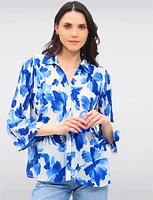 Pleated Button-Down Shirt Vibrant Print with Elegant Flared Sleeves by Ninety