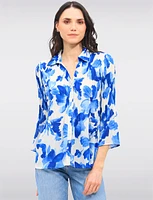 Pleated Button-Down Shirt Vibrant Print with Elegant Flared Sleeves by Ninety