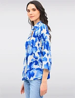Pleated Button-Down Shirt Vibrant Print with Elegant Flared Sleeves by Ninety
