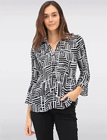 Pleated Button-Down Shirt Chic B&W Print & Elegant Flared Sleeves by Ninety
