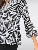 Pleated Button-Down Shirt Chic B&W Print & Elegant Flared Sleeves by Ninety
