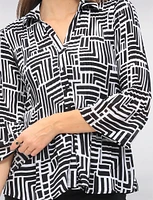 Pleated Button-Down Shirt Chic B&W Print & Elegant Flared Sleeves by Ninety
