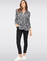 Pleated Button-Down Shirt Chic B&W Print & Elegant Flared Sleeves by Ninety