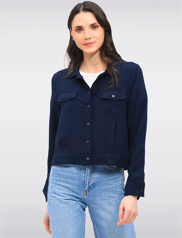 Classic Lightweight Button-Down Shirt Collar Functional Pockets Jacket by Ninety