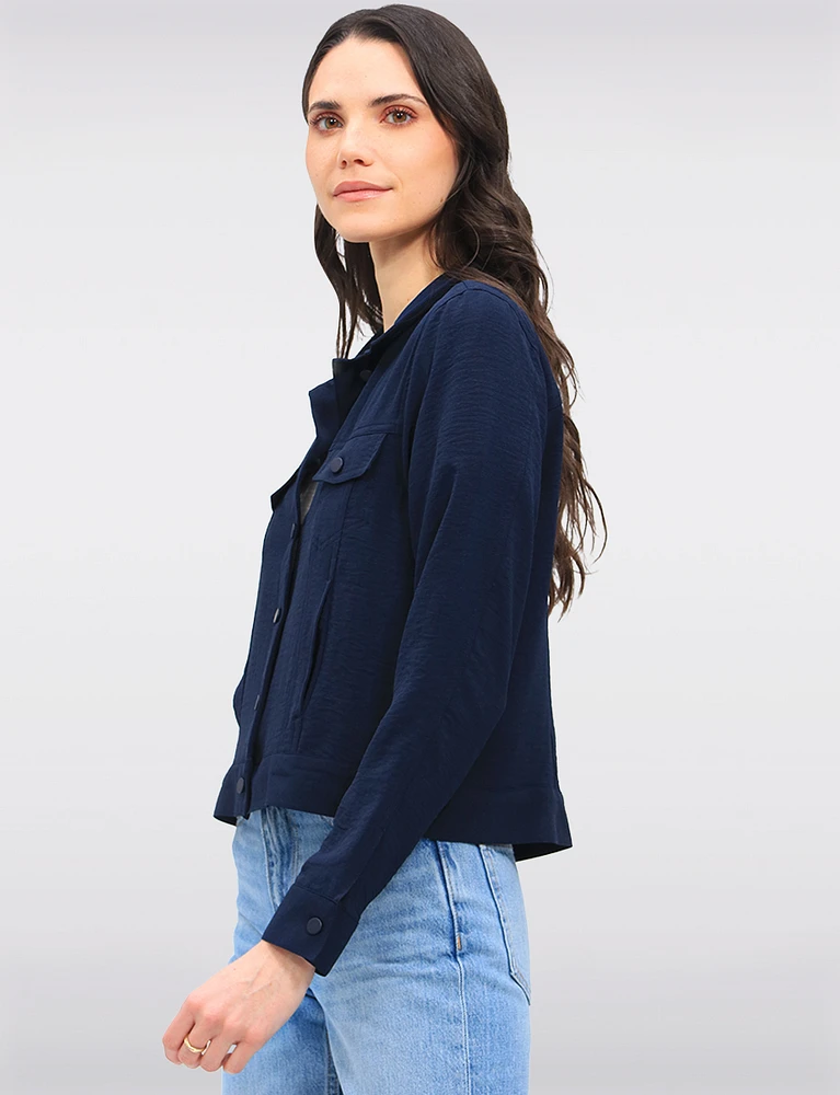 Classic Lightweight Button-Down Shirt Collar Functional Pockets Jacket by Ninety