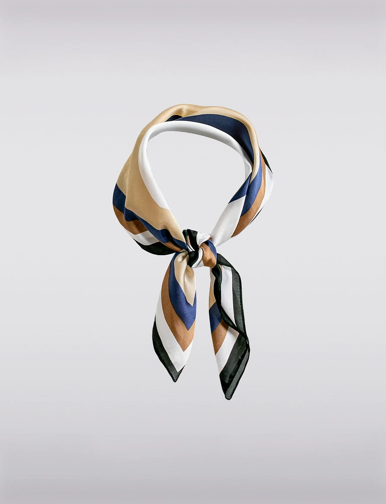 Luxurious Satin-Finish Square Scarf with Abstract Print & Contrast Border