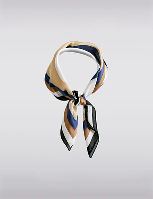 Luxurious Satin-Finish Square Scarf with Abstract Print & Contrast Border