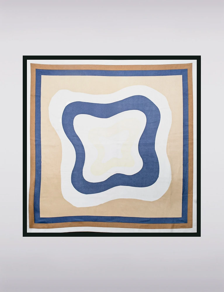 Luxurious Satin-Finish Square Scarf with Abstract Print & Contrast Border