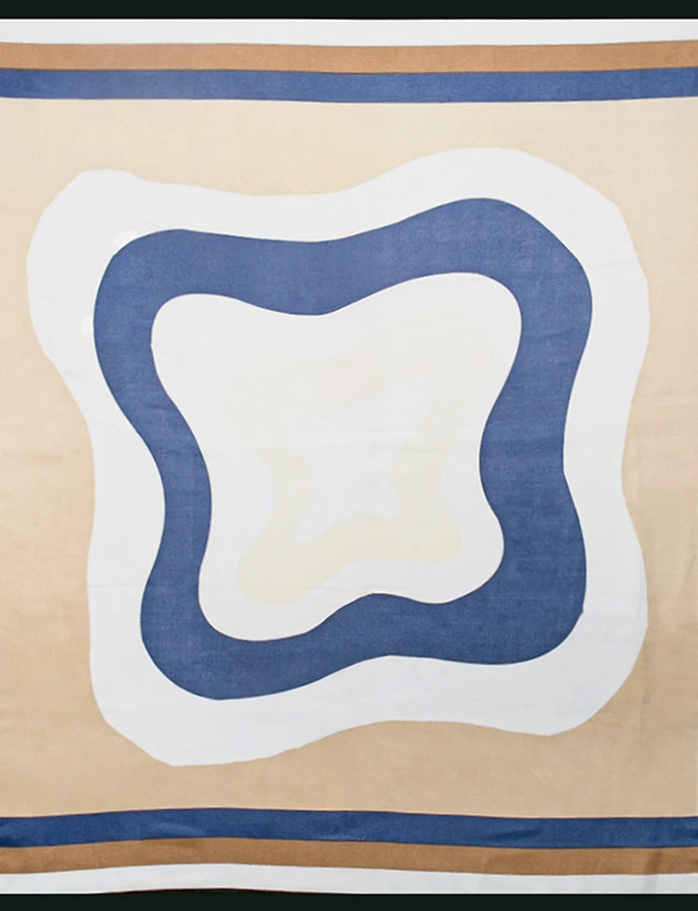 Luxurious Satin-Finish Square Scarf with Abstract Print & Contrast Border