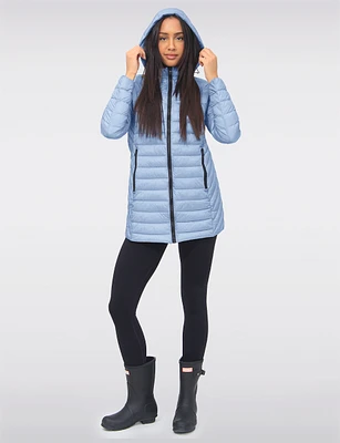 Vegan Lightweight Multi-Quilt Design Long Hooded Puffer Jacket by Saki