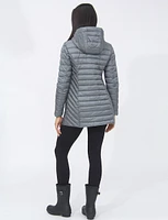 Vegan Lightweight Multi-Quilt Design Long Hooded Puffer Jacket by Saki