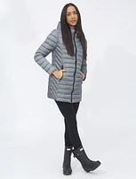 Vegan Lightweight Multi-Quilt Design Long Hooded Puffer Jacket by Saki