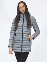 Vegan Lightweight Multi-Quilt Design Long Hooded Puffer Jacket by Saki