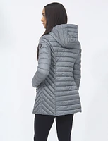 Vegan Lightweight Multi-Quilt Design Long Hooded Puffer Jacket by Saki