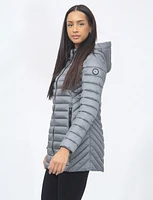 Vegan Lightweight Multi-Quilt Design Long Hooded Puffer Jacket by Saki