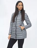 Vegan Lightweight Multi-Quilt Design Long Hooded Puffer Jacket by Saki