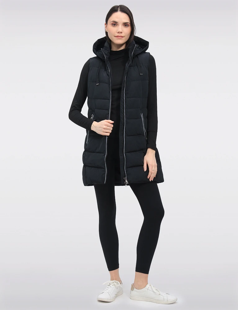 Chic Vegan Puffer Vest with Detachable Hood by Saki