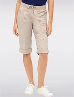 Suzanne Stretchy Cargo Capris With Button for Adjustable Length by Dash Clothing