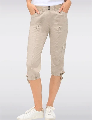 Charlene Cargo Stretch Capri with Adjustable Pulls at the Hem by Dash Clothing