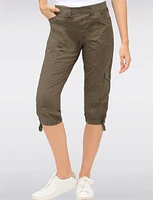 Charlene Cargo Stretch Capri with Adjustable Pulls at the Hem by Dash Clothing