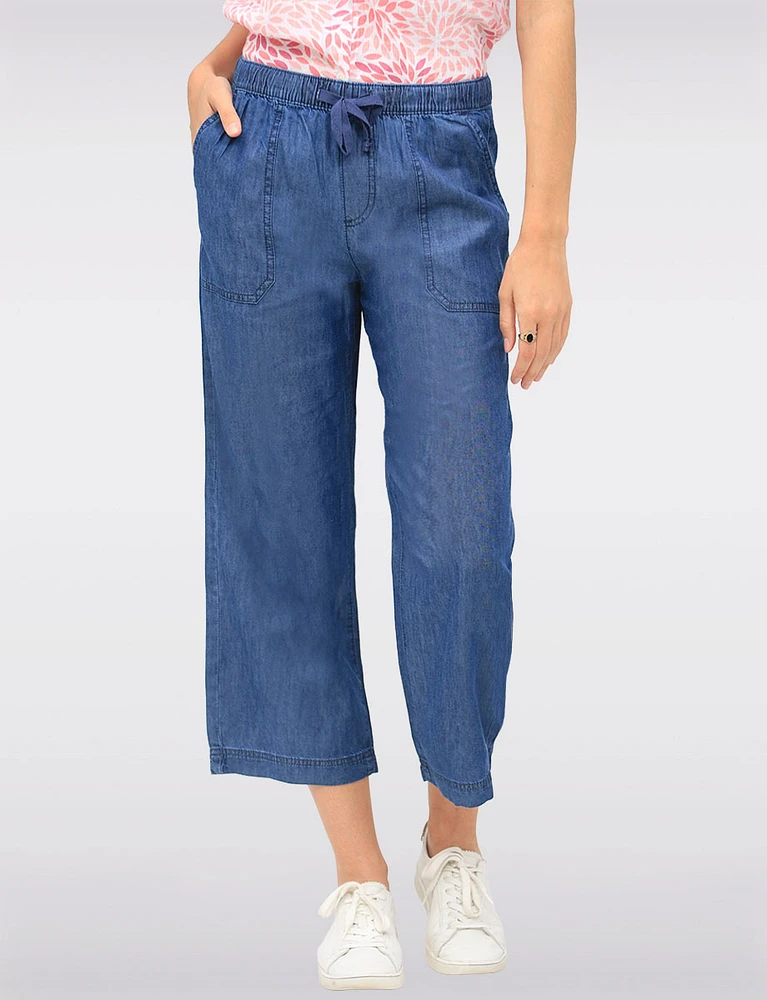 Pull-on Drawstring Waist Cotton Blend Wide Leg Capris With Pockets By Dash