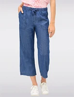 Pull-on Drawstring Waist Cotton Blend Wide Leg Capris With Pockets By Dash