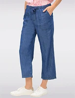 Pull-on Drawstring Waist Cotton Blend Wide Leg Capris With Pockets By Dash