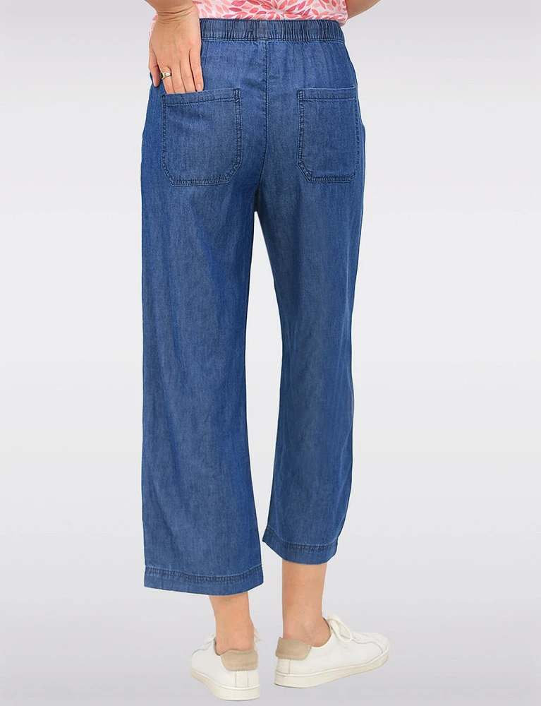 Pull-on Drawstring Waist Cotton Blend Wide Leg Capris With Pockets By Dash