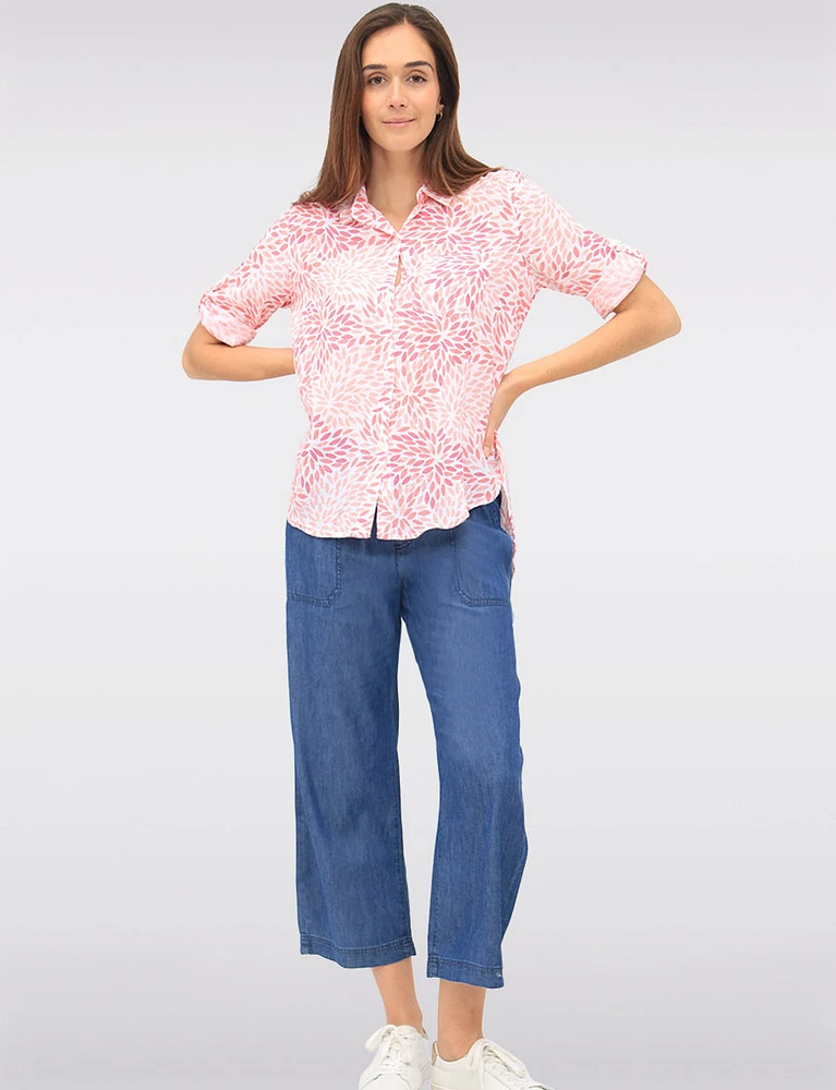 Pull-on Drawstring Waist Cotton Blend Wide Leg Capris With Pockets By Dash