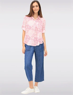 Pull-on Drawstring Waist Cotton Blend Wide Leg Capris With Pockets By Dash