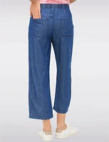 Pull-on Drawstring Waist Cotton Blend Wide Leg Capris With Pockets By Dash