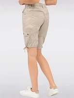 Comfort-Waist Cotton Cargo Bermuda Shorts with Drawstring Hem by Dash Clothing