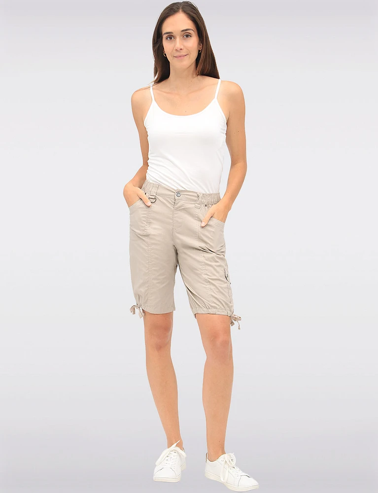 Comfort-Waist Cotton Cargo Bermuda Shorts with Drawstring Hem by Dash Clothing