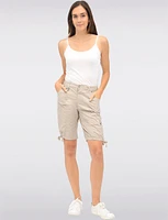 Comfort-Waist Cotton Cargo Bermuda Shorts with Drawstring Hem by Dash Clothing