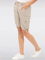 Comfort-Waist Cotton Cargo Bermuda Shorts with Drawstring Hem by Dash Clothing