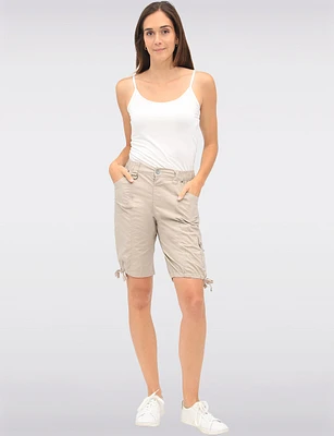 Comfort-Waist Cotton Cargo Bermuda Shorts with Drawstring Hem by Dash Clothing