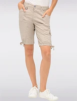 Comfort-Waist Cotton Cargo Bermuda Shorts with Drawstring Hem by Dash Clothing