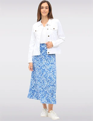Classic White Cotton Blend Stretch Trucker Jacket with Flap Pockets by Dash