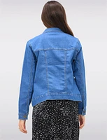 Classic Medium-Wash Cotton-Blend Stretch Jacket with Flap Pockets by Dash
