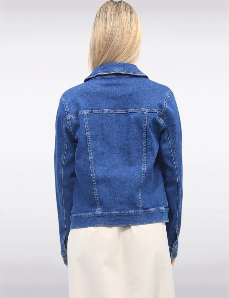Cotton-Blend Dark Wash Stretch Denim Trucker Jacket by Dash Clothing