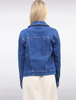 Cotton-Blend Dark Wash Stretch Denim Trucker Jacket by Dash Clothing