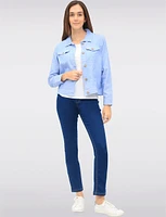 Linen-Blend Cropped Button-Down Jacket with Chest Pockets & Shirt Collar by Dash