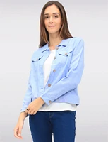 Linen-Blend Cropped Button-Down Jacket with Chest Pockets & Shirt Collar by Dash