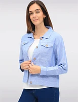 Linen-Blend Cropped Button-Down Jacket with Chest Pockets & Shirt Collar by Dash