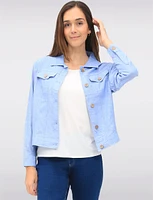 Linen-Blend Cropped Button-Down Jacket with Chest Pockets & Shirt Collar by Dash