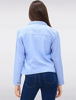 Linen-Blend Cropped Button-Down Jacket with Chest Pockets & Shirt Collar by Dash